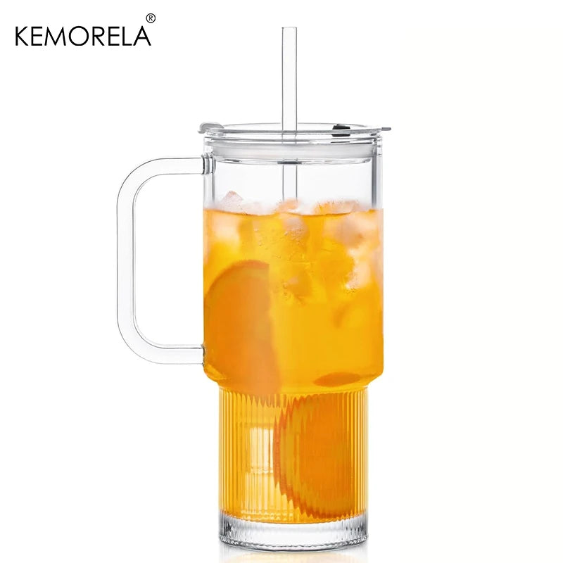 KEMORELA 750ml Glass Tumbler with Handle, Lid & Straw Glass Tumbler Axl 1PCS 750ML