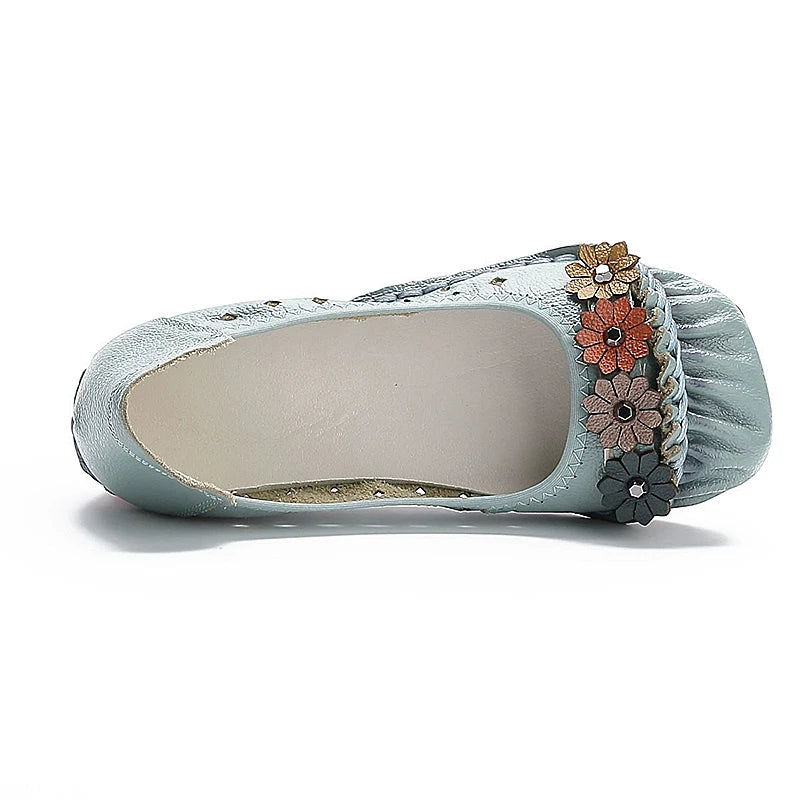 Women's Genuine Leather Floral Loafers | Wide Fit Flat Moccasins Leather Flat Loafers Axl