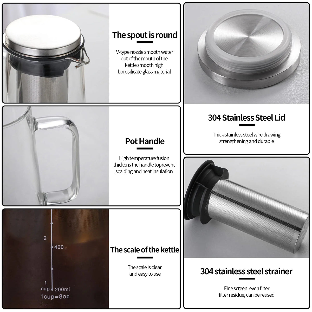 Leeseph 1L Cold Brew Coffee Maker & Glass Tea Infuser Carafe Cold Brew Coffee Maker Axl