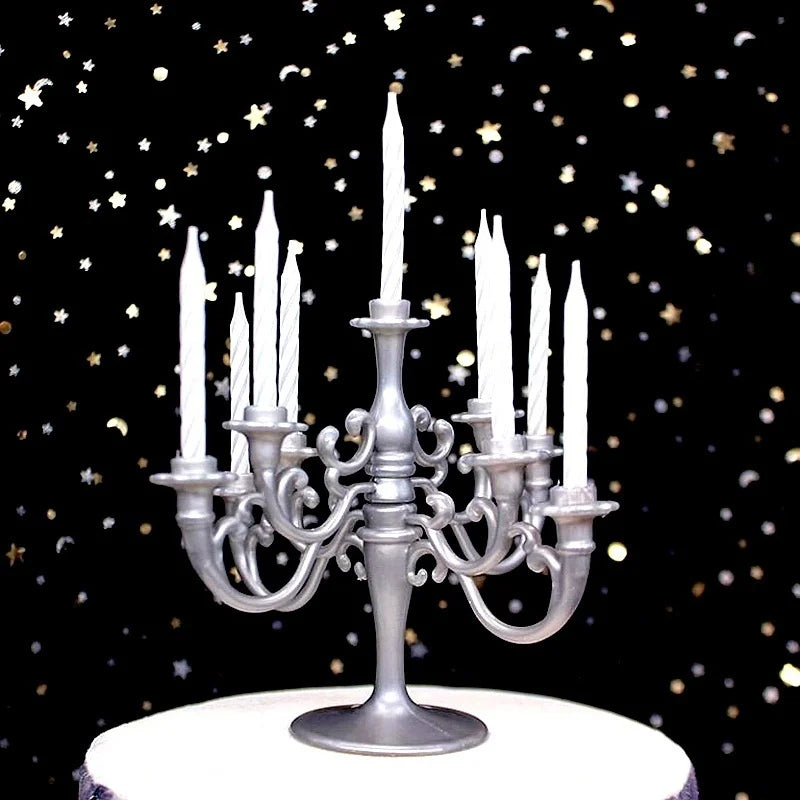 9-Piece Birthday Cake Candle Set with Candlestick Holders Cake Candle Set Axl Grey