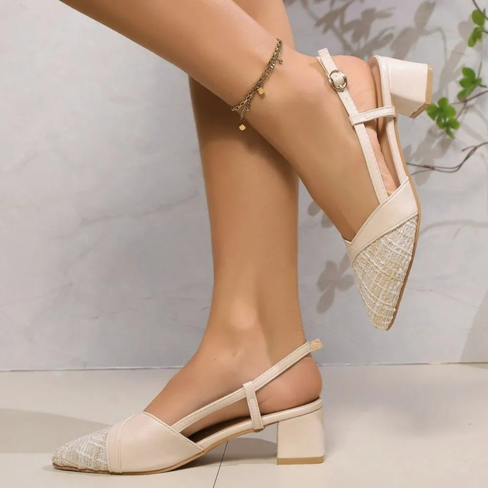 Women's Pointed Toe High Heel Sandals | Buckle Strap – Beige High Heel Sandals Axl