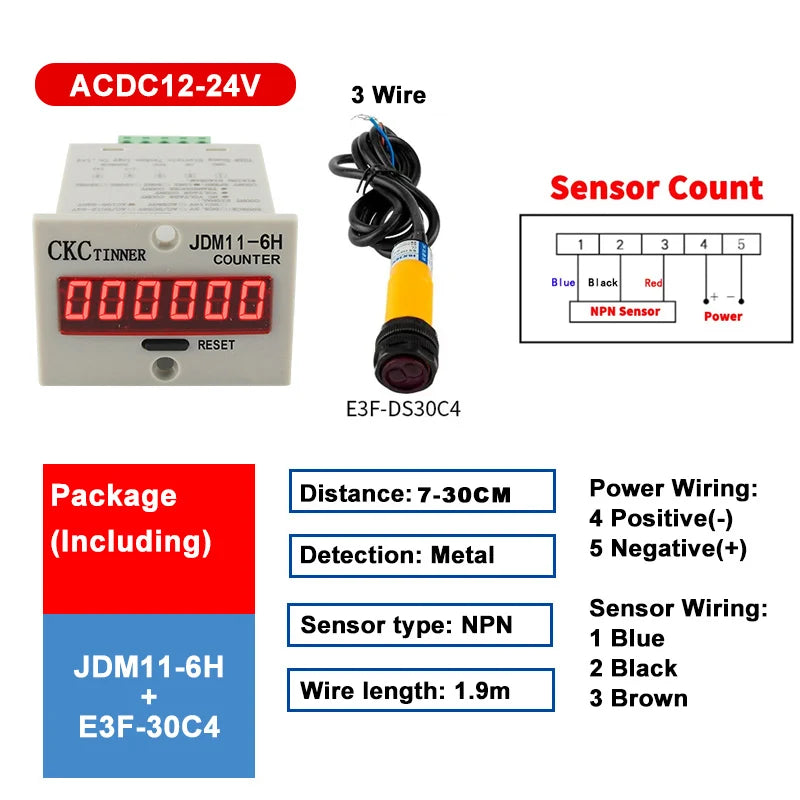 JDM11-6H 6-Digit Digital Industrial Counter + Proximity Switch Industrial Digital Counter Axl SET9