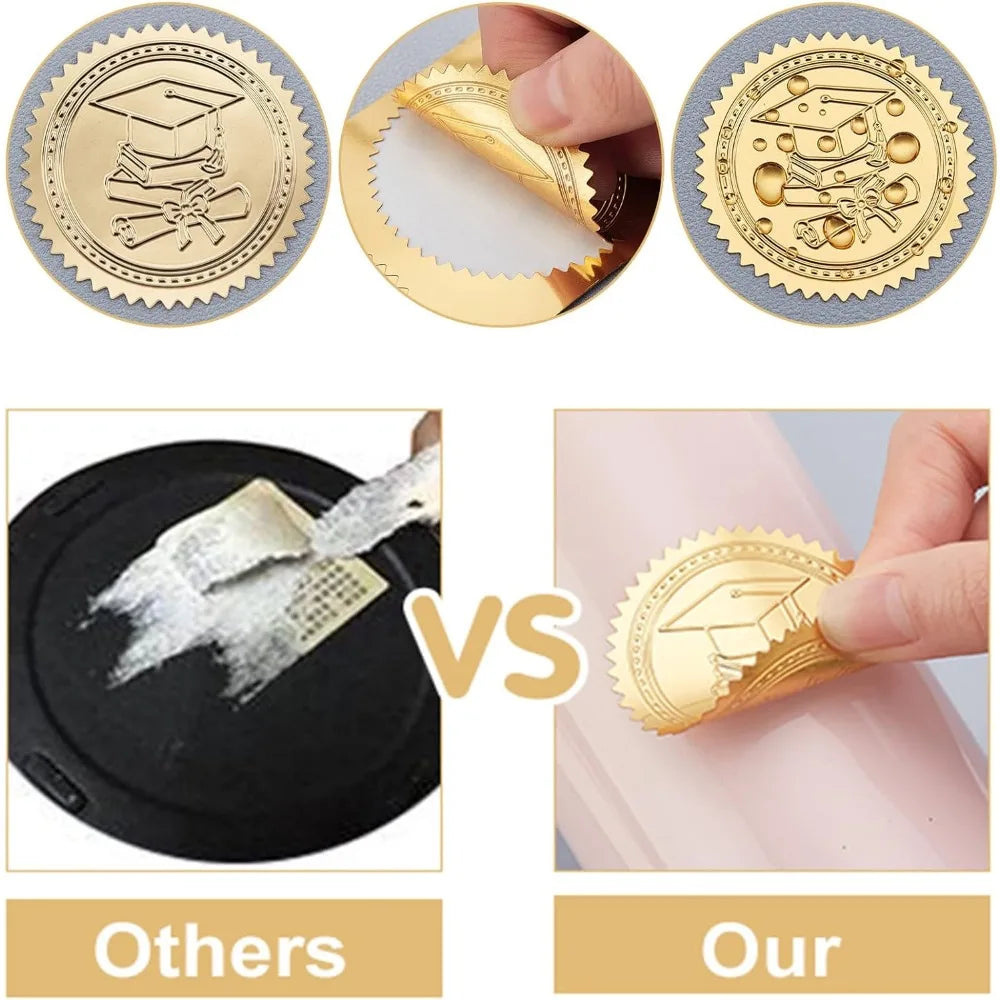 100pc Gold Foil Embossed Graduation Certificate Seal Stickers 2" Certificate Seal Stickers Axl