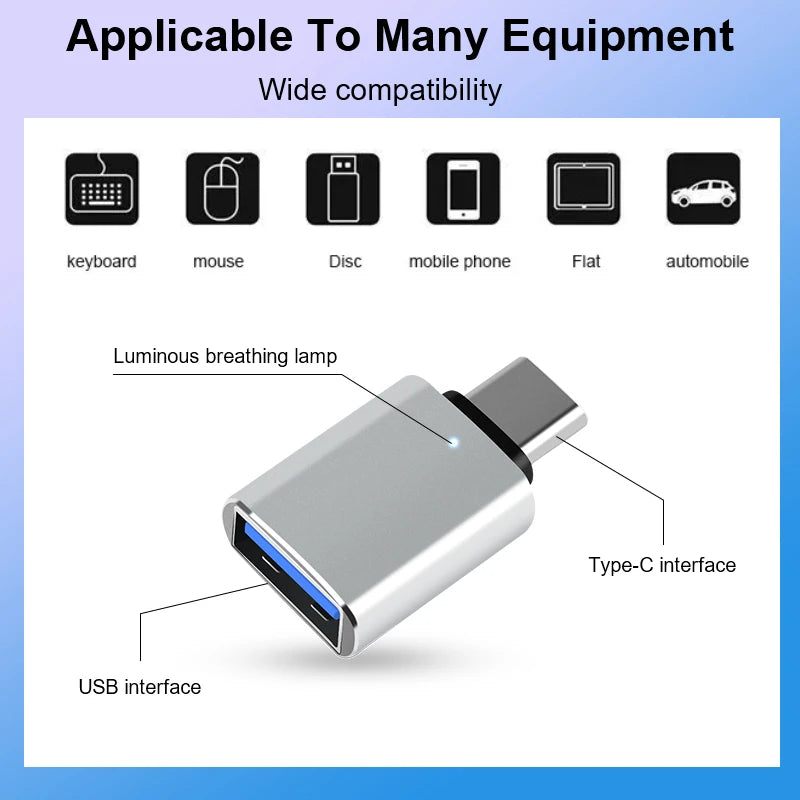 USB-C to USB-A OTG Adapter with LED | Type-C Converter USB OTG Adapter Axl