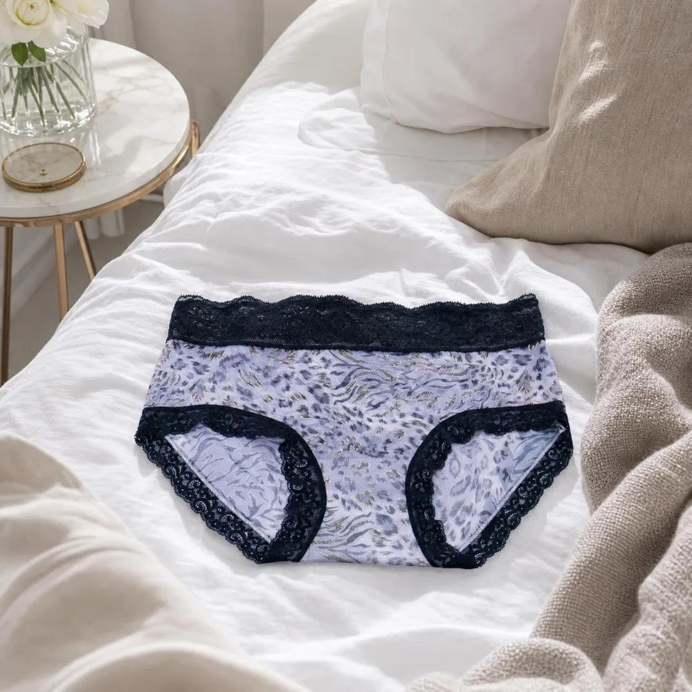 Women's Lace Mesh Briefs – Mid-Rise Ice Silk Leopard Panties Women's Briefs Axl