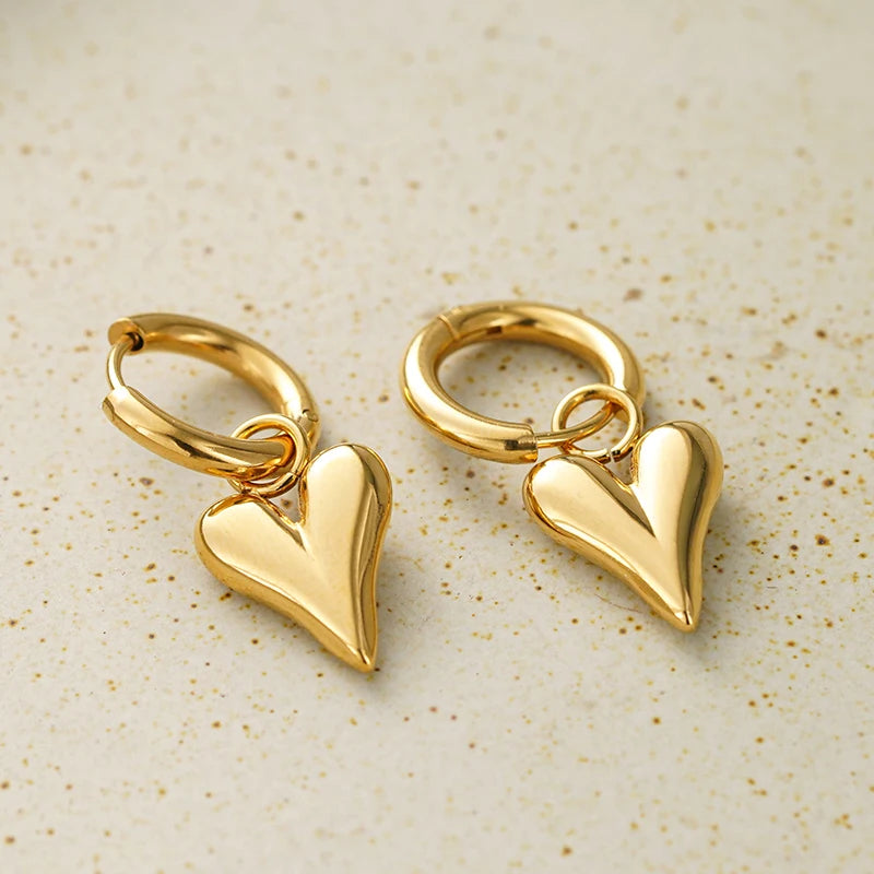 Huitan Heart Drop Earrings – Stainless Steel Women's Jewelry Drop Earrings Axl