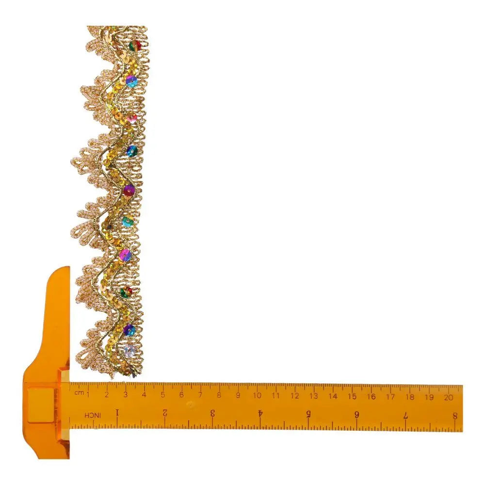 Sequined Gold Lace Trim Ribbon 9M – Beaded Craft Sewing Lace Trim Ribbon Axl