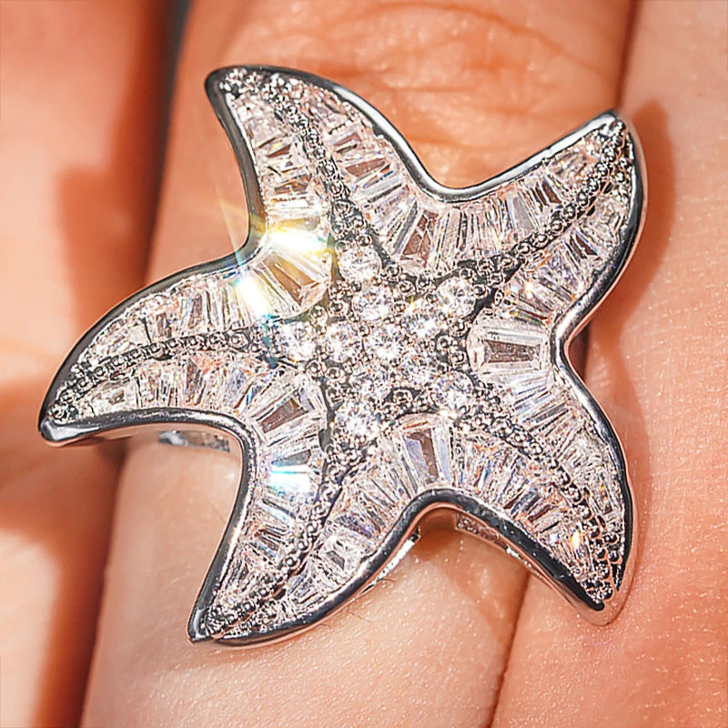 Huitan Star CZ Cocktail Ring – Women's Sparkle Statement Ring Cocktail Ring Axl