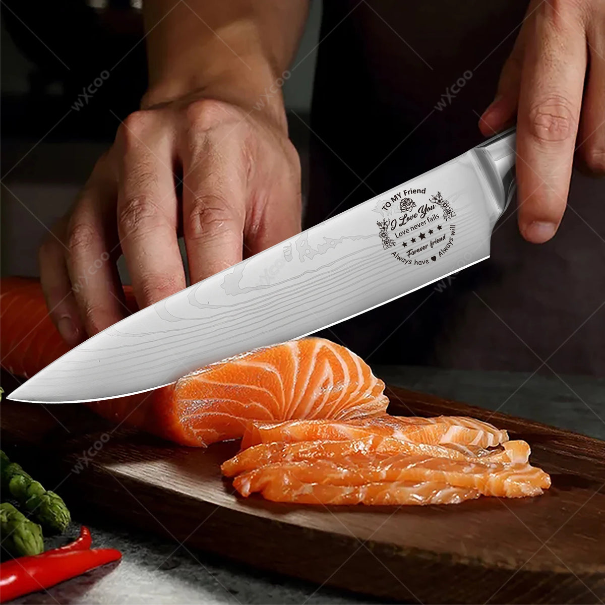 WXCOO Japanese Chef Knife 5Cr15Mov Steel Santoku Boning Knife Chef Kitchen Knife Axl