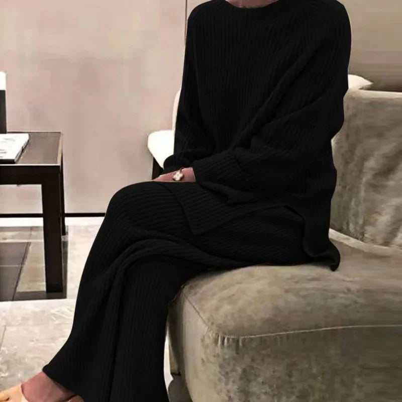 Women's Soft Knit Pajama Set – Casual Two-Piece Homewear Women's Pajama Set Axl 02 Black XL