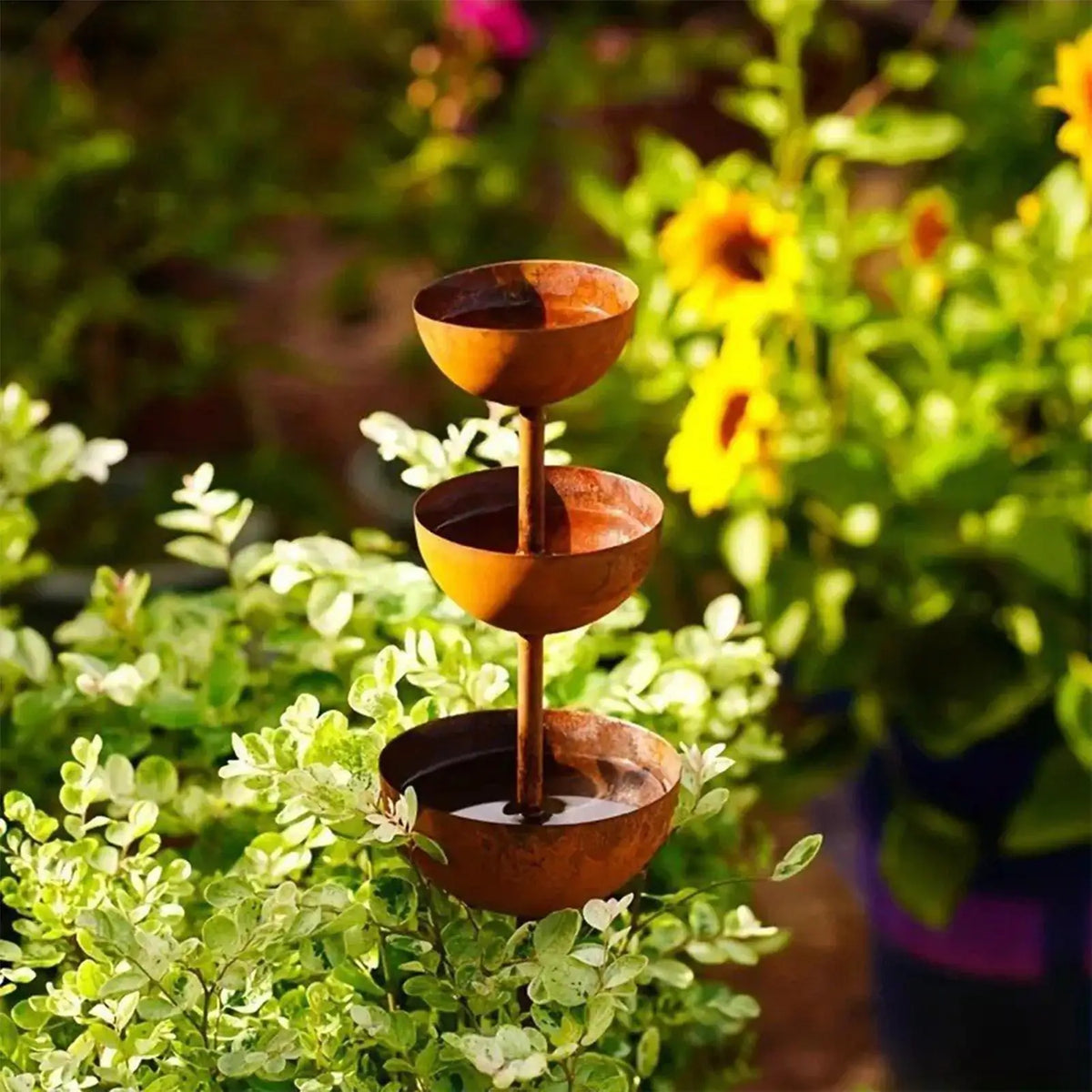 3-Level Vintage Iron Bird Bath Garden Stake Decor | 68cm Garden Bird Bath Axl