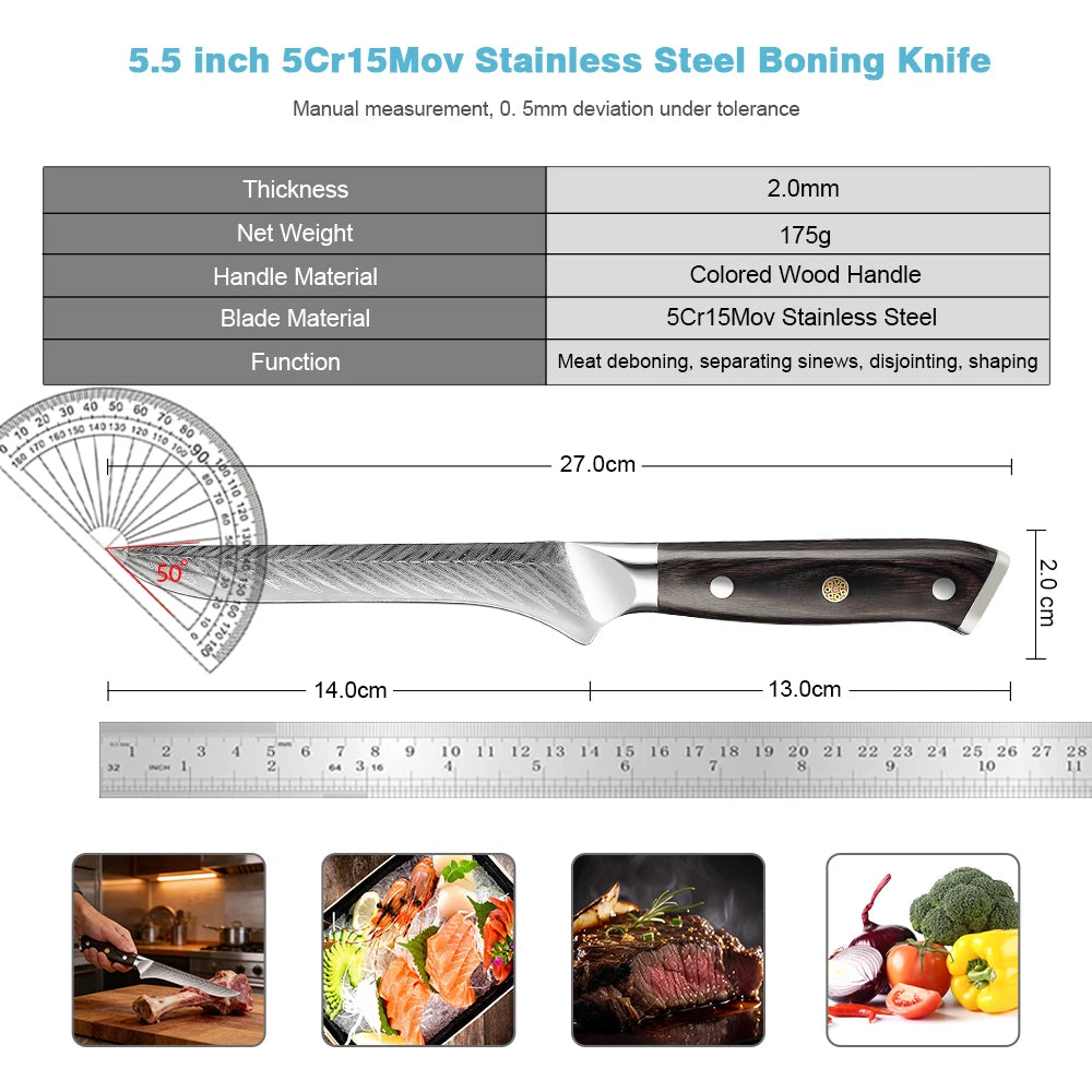 XITUO 5.5" Boning & Fillet Knife – Laser Blade, Wood Handle Boning & Fillet Knife Axl