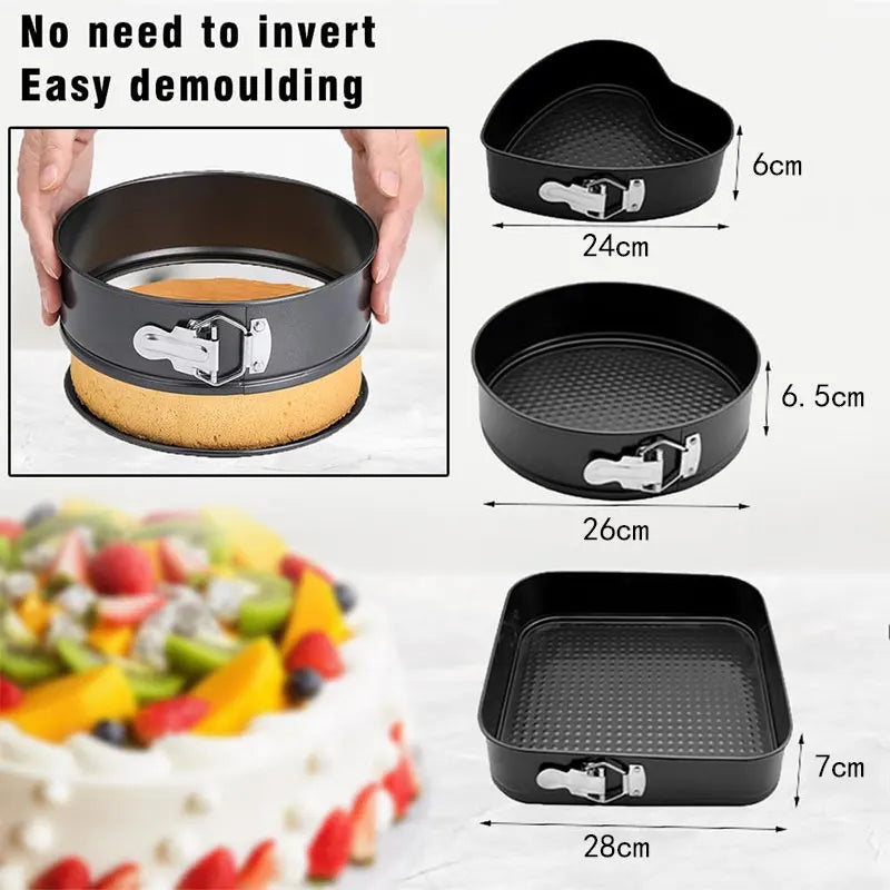 3-Piece Nonstick Springform Cake Pan Set – Round Heart Square Springform Cake Pan Set Axl