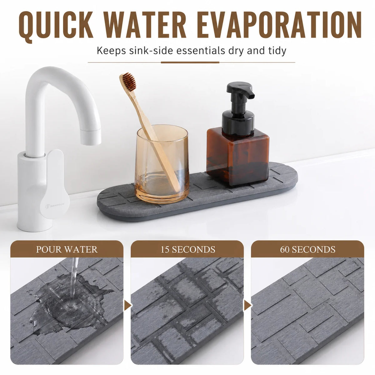 Diatomite Sink Tray with Silicone Base | Fast-Drying Stone Mat Stone Drying Mat Axl