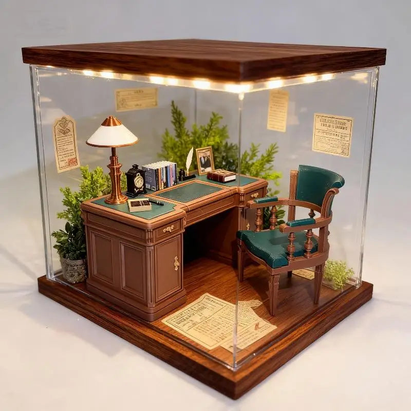 1:12 Dollhouse Miniature Vintage Office Desk & Chair Set – Retro Dollhouse Miniature Furniture Axl