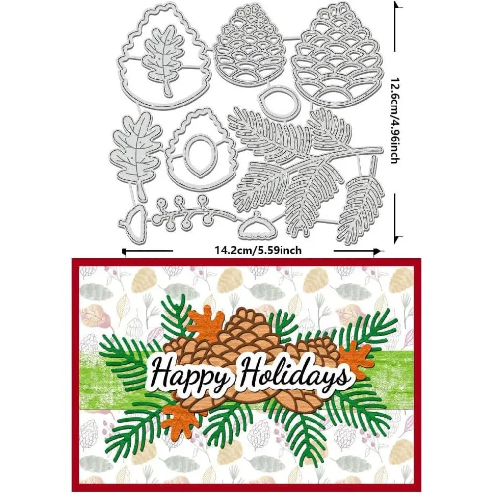 Christmas Pinecone & Leaf Metal Cutting Dies | Scrapbooking Metal Cutting Dies Axl