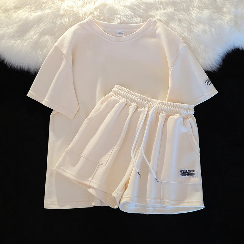 Women's Summer Two-Piece Set – Short Sleeve T-Shirt & Shorts Women's Shorts Set Axl Apricot XL