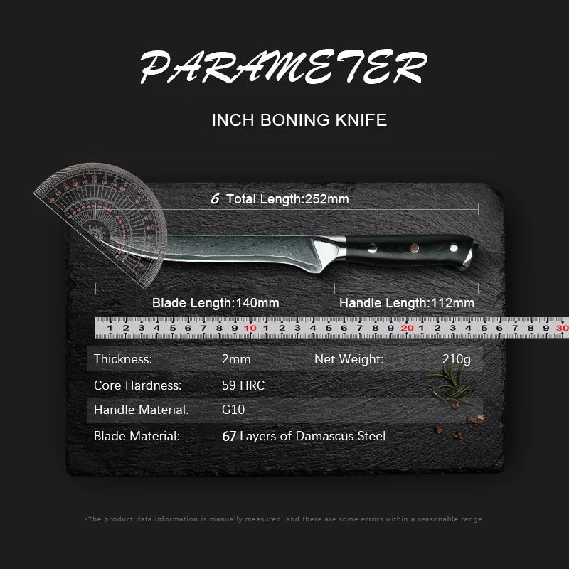 6" 67-Layer Damascus Boning Knife – G10 Handle | Pro Kitchen Damascus Boning Knife Axl
