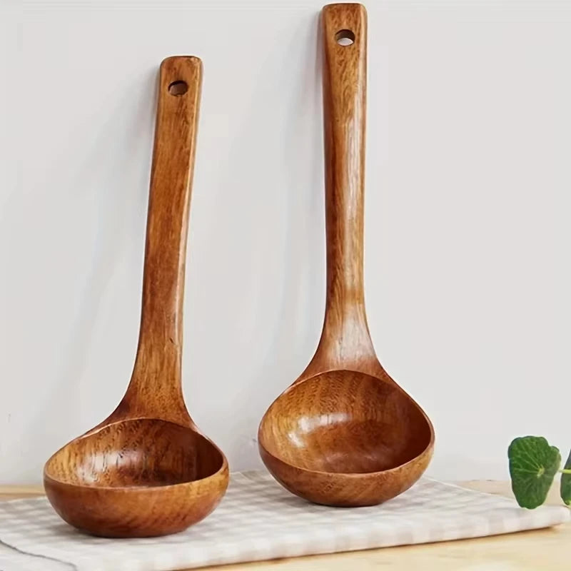 Non-Stick Solid Wood Cooking Spoon – Kitchen Soup Ladle Wooden Kitchen Utensil Axl