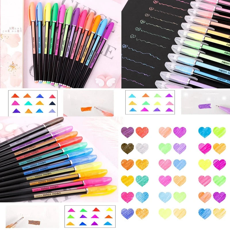 Metallic Glitter Gel Pens 12/18/24 Pc Set with Refills | Art Markers Glitter Gel Pen Set Axl