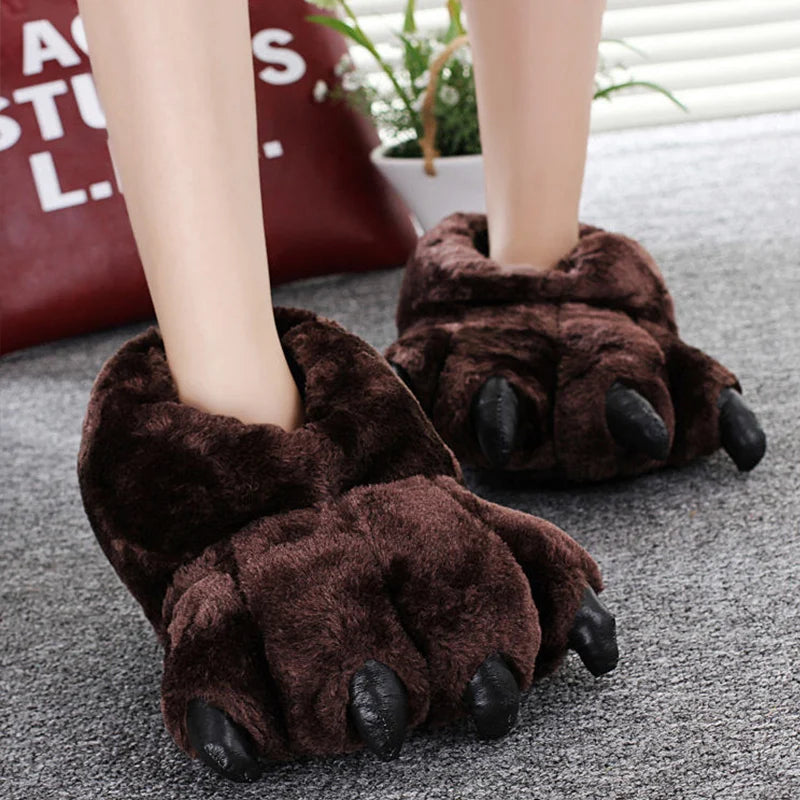 Women's Bear Paw Faux Fur Slippers – Cosy Animal House Shoes Novelty House Slippers Axl WD40Brown ONE SIZE