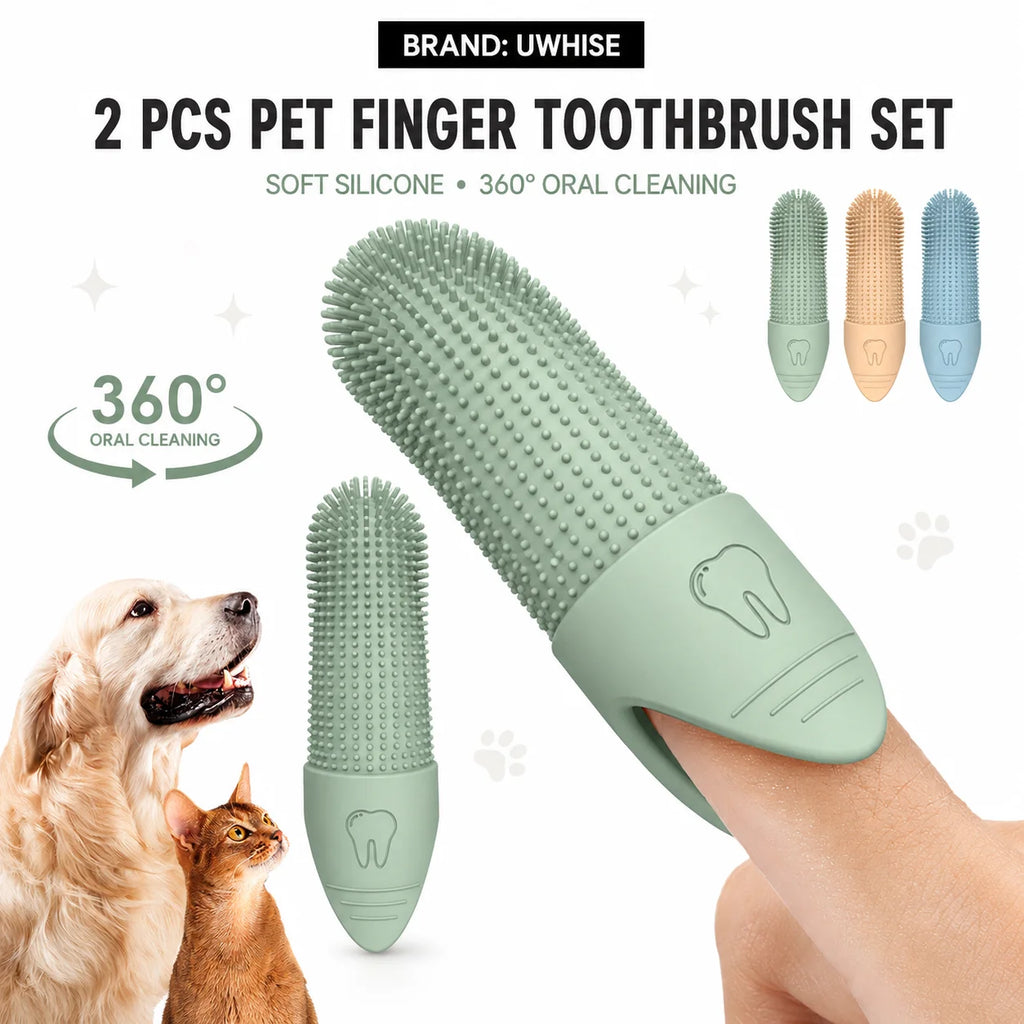 360° Silicone Pet Finger Toothbrush for Dogs & Cats – 2pc Set Pet Dental Brush Axl