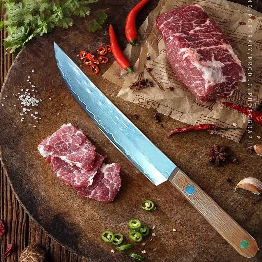 Damascus Steel Chef's Knife – Wood Handle | Kitchen Knife Damascus Chef Knife Axl