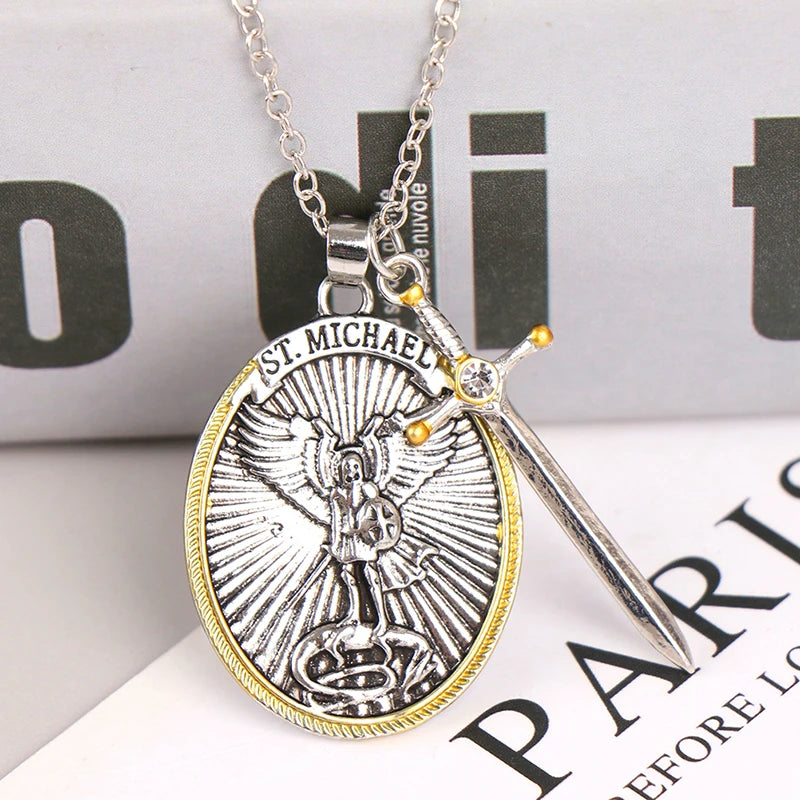 St. Michael Archangel Patron Saint Pendant Necklace – Zinc Alloy Religious Pendant Necklace Axl