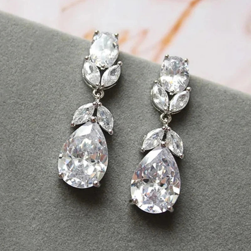 Huitan Cubic Zirconia Dangle Earrings – Silver Drop CZ Jewelry Drop Dangle Earrings Axl