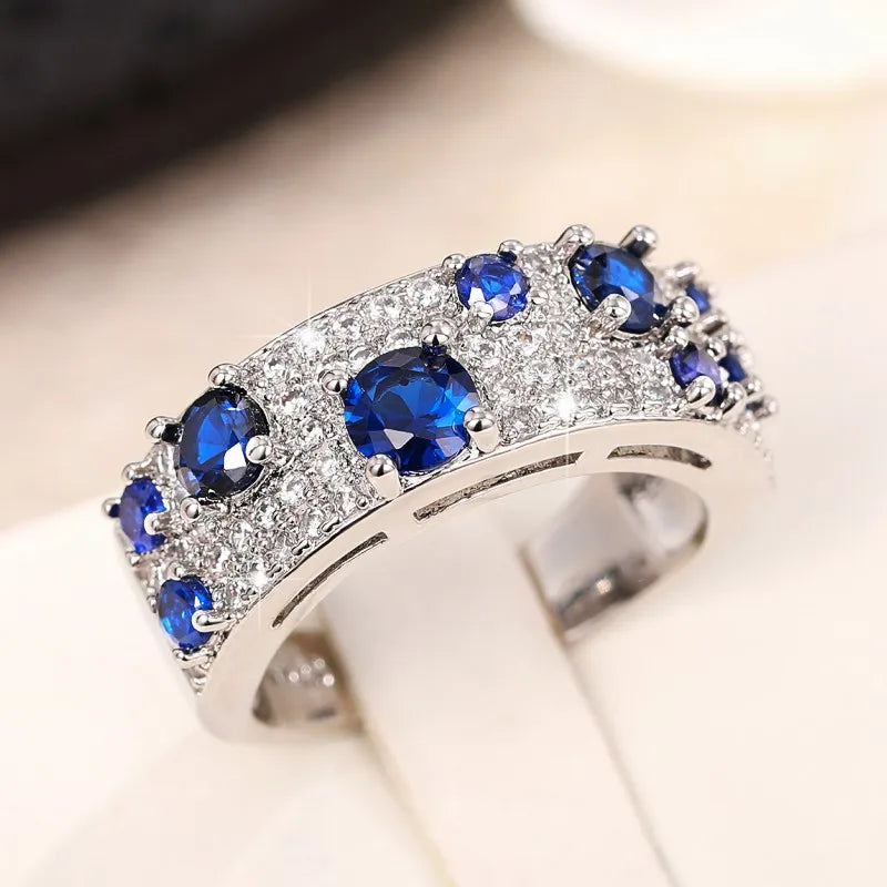Huitan Women's CZ Bridal Wedding Band Ring – Blue & White Wedding Band Ring Axl