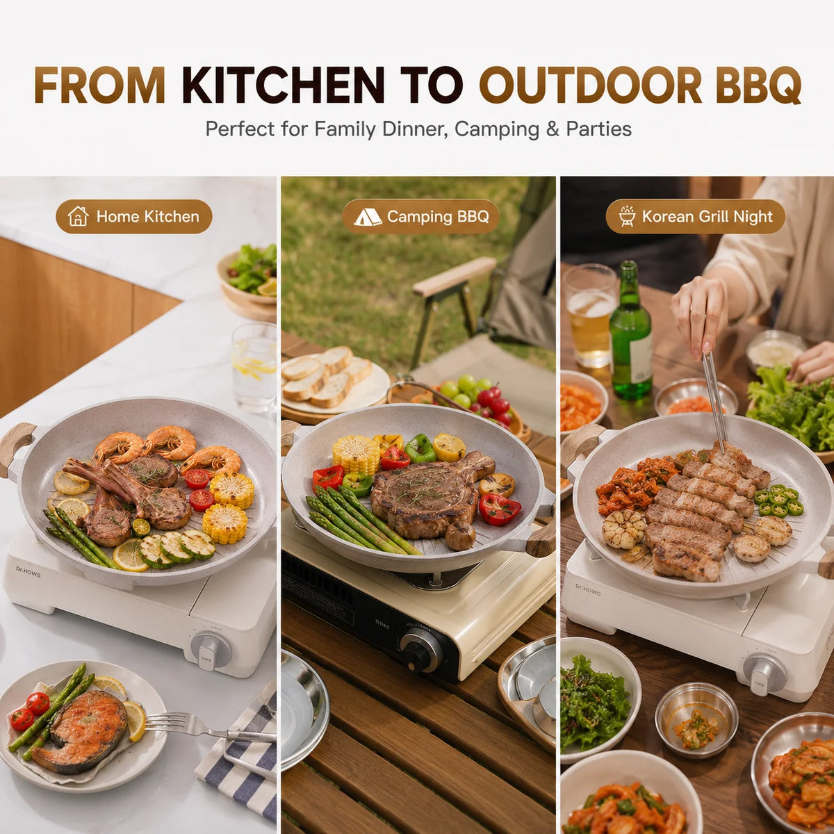 Korean BBQ Grill Pan 33cm Nonstick Volcanic Rock Skillet Grill Pan Axl