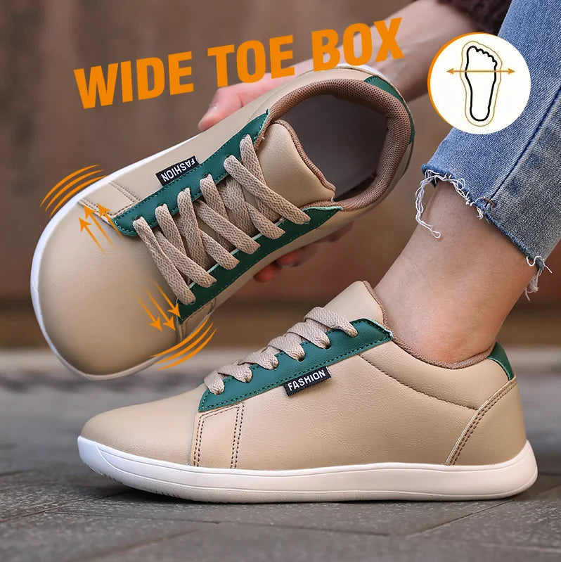 Women's Wide Barefoot Minimalist Sneakers – Lace-Up Flat Shoes Barefoot Sneakers Axl