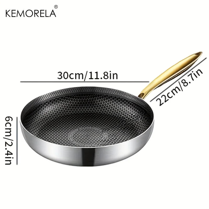 KEMORELA 316 Stainless Steel Honeycomb Non-Stick Wok Frying Pan Stainless Steel Frying Pan Axl 30cm