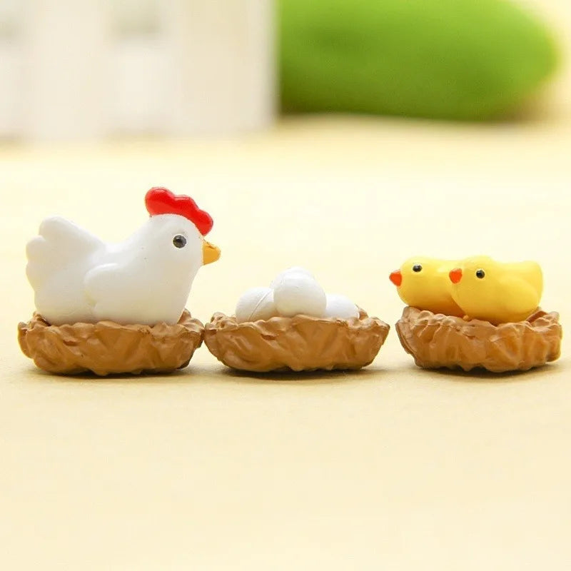 12-Piece Miniature Chicken Family Figurines – Micro Garden Decor Garden Miniature Figurines Axl