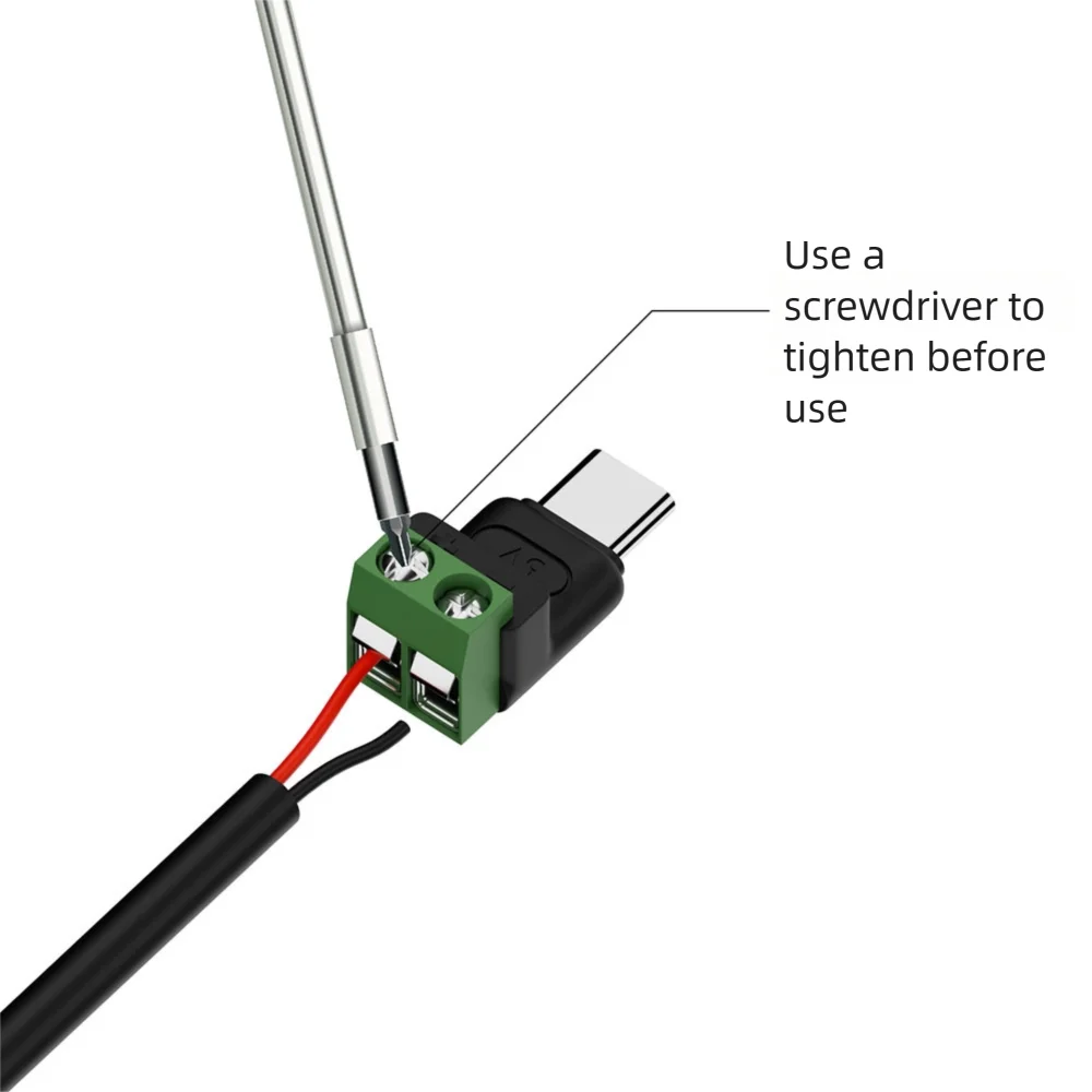 USB-C to 2-Pin Screw Terminal Adapter | 5V 3A Solderless Plug USB Terminal Adapter Axl