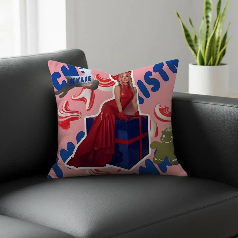 Kylie Minogue Christmas Linen Cushion Cover | Sofa Pillowcase Decorative Cushion Cover Axl White2 50X50cm