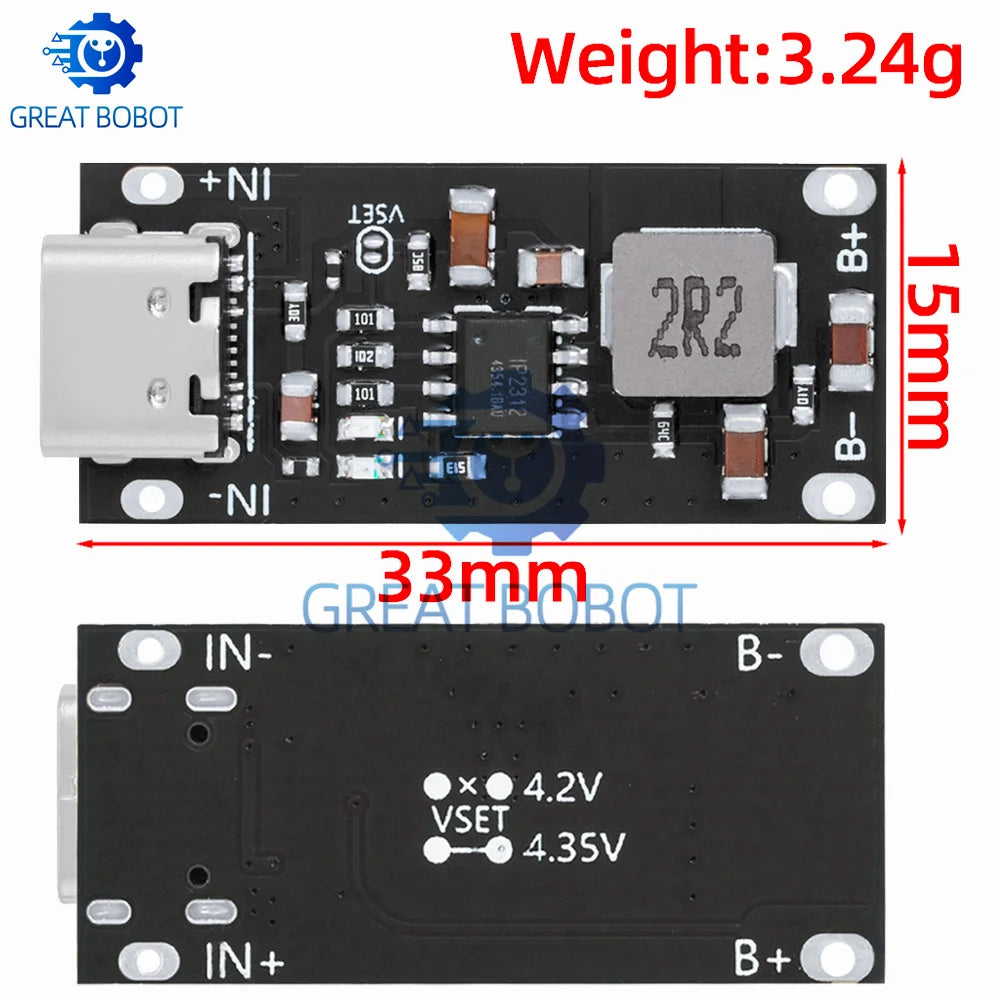 IP2312 USB-C 3A Fast Charging Board – 5V to 4.2V Li-Po Module Battery Charging Module Axl