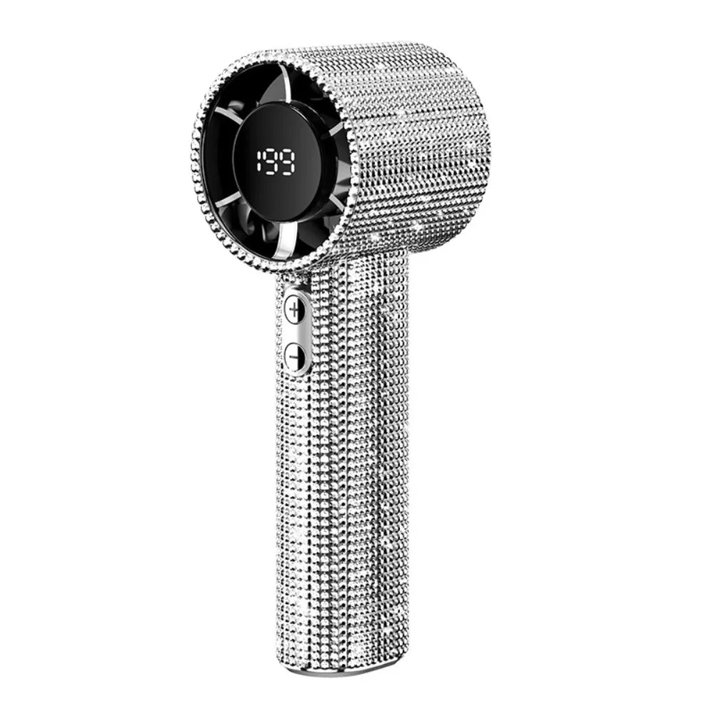 Mini Portable Diamond LED Personal Fan – Cute Sparkling Design Handheld Personal Fan Axl White