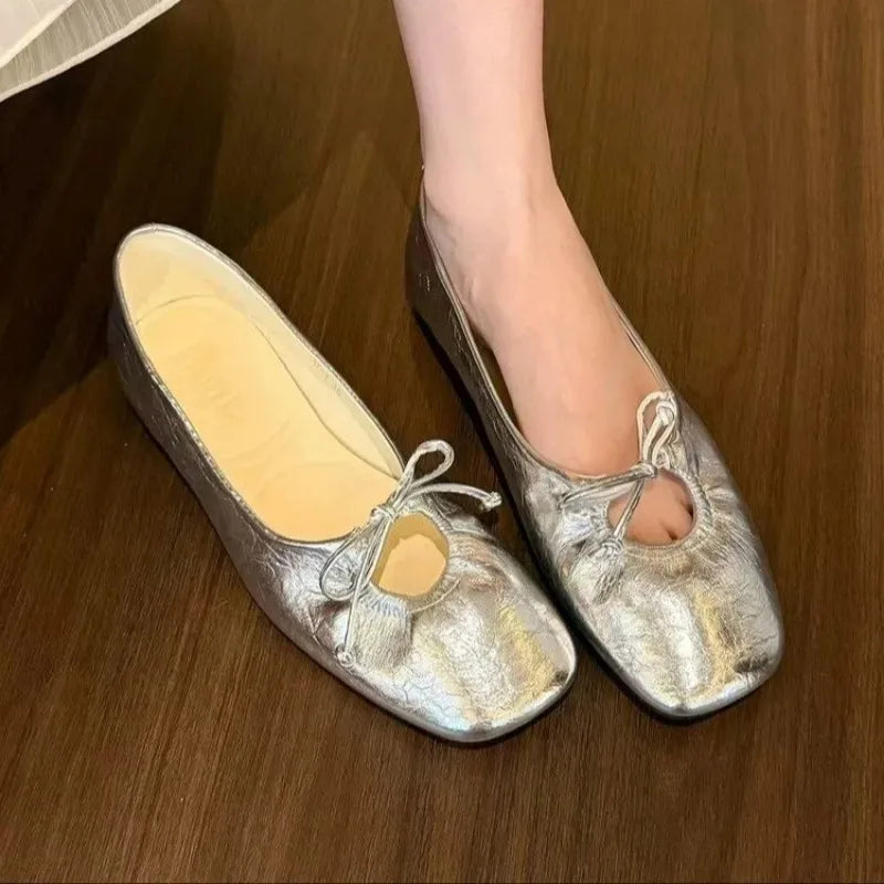 Women's Butterfly-Knot Ballet Flats – Slip-On Square Toe Shoes Women's Ballet Flats Axl