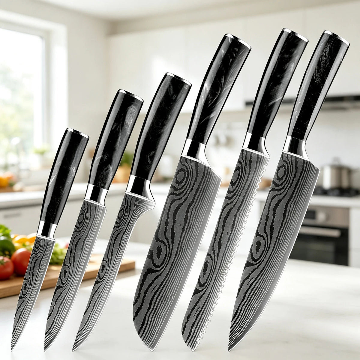 XITUO 8-Piece Kitchen Knife Set with Block & Built-In Sharpener Kitchen Knife Set Axl 6PCS Knife
