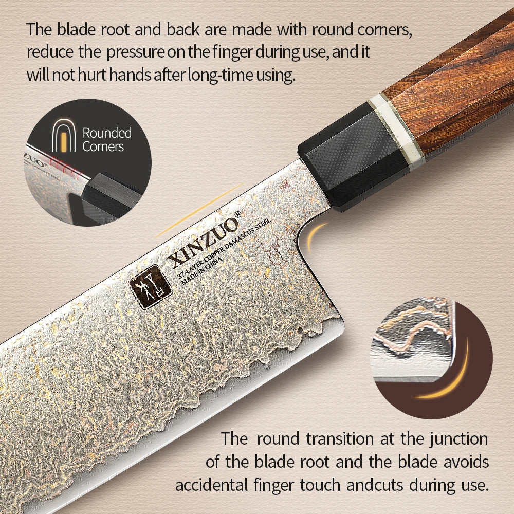 XINZUO 7" Nakiri Knife – 37-Layer Tricolour Damascus Steel Damascus Kitchen Knife Axl