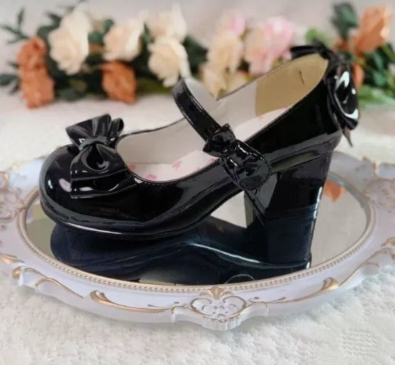 Lolita Mary Jane Pumps – Butterfly-Knot Round Toe Mid Heel Mary Jane Pumps Axl black 38