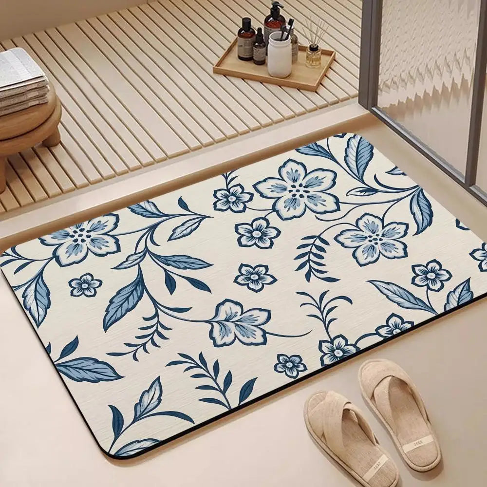 Portuguese Blue Tile Diatomite Bath Mat | Quick Dry Non-Slip Diatomite Bath Mat Axl