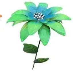 Rustproof Metal Flower Garden Stakes – Colorful Yard Lawn Art Garden Stake Decor Axl Green