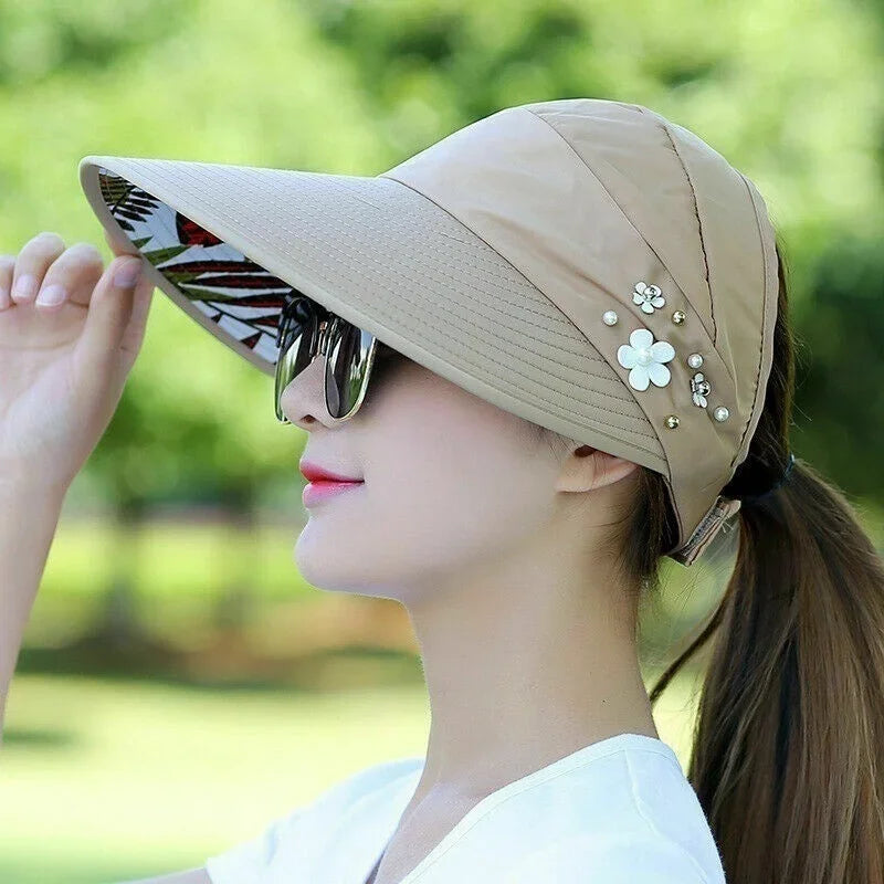 Women's Wide Brim Foldable Sun Hat – UV Beach Visor Cap Wide Brim Sun Hat Axl Khaki