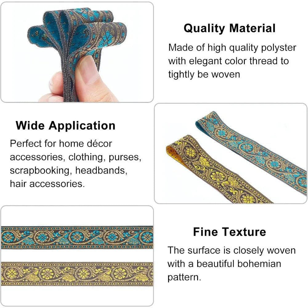 Ethnic Jacquard Embroidery Ribbon 2 Rolls – Floral Polyester Jacquard Craft Ribbon Axl