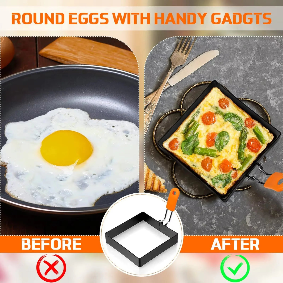 Stainless Steel Egg Ring & Pancake Mold with Silicone Handle Egg Ring Mold Axl
