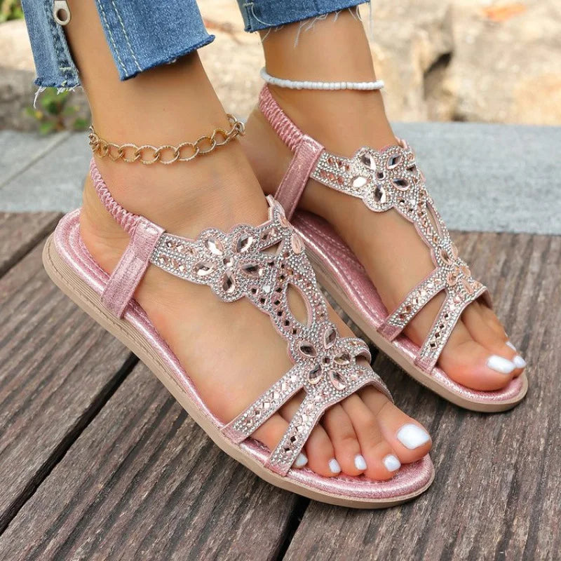 Women's Flat Crystal Sandals – Slip-On Summer Dress Shoes Women's Flat Sandals Axl