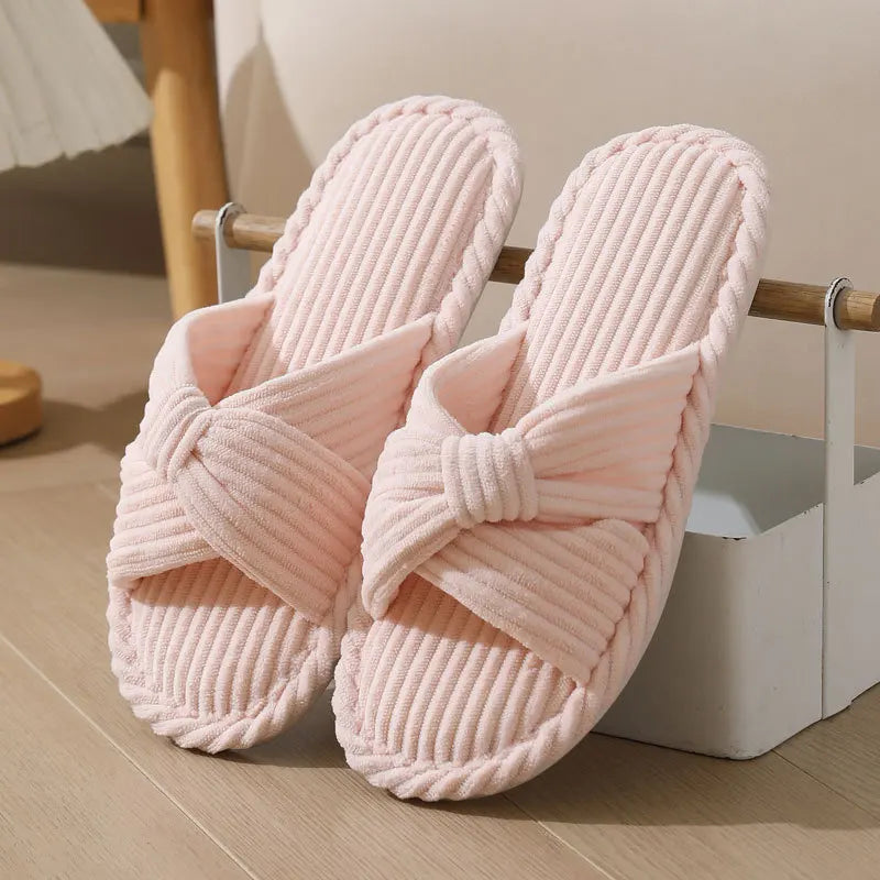 Women's Corduroy Open Toe Indoor Slippers – Non-Slip Women's Indoor Slippers Axl pink 36-37