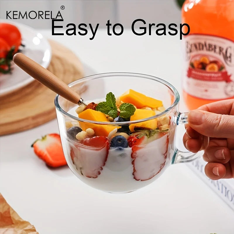 KEMORELA 400ml Glass Overnight Oats Cup with Lid & Spoon Glass Breakfast Cup Axl